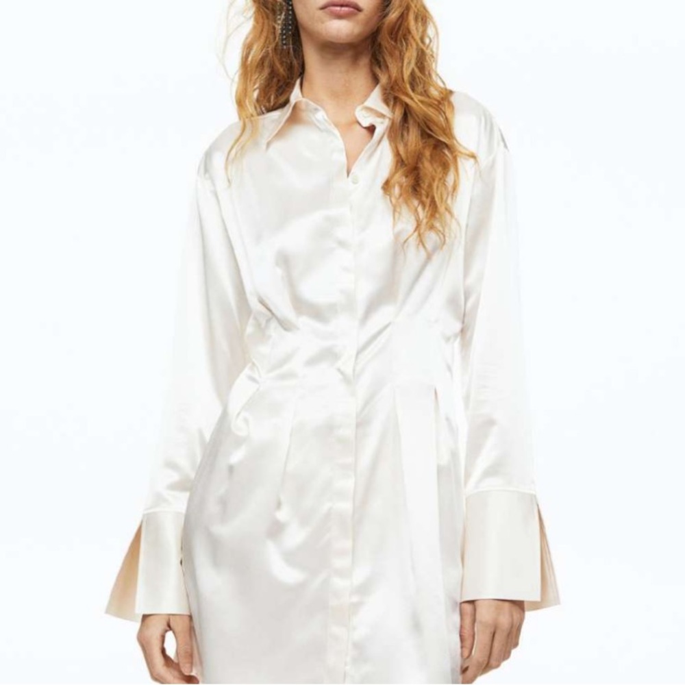 H&M Cream Satin Shirt Dress